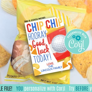 Editable Golf Chip Chip Hooray Good Luck Today Printable Gift Tags Tournament Invitational School Match Snacks Team Bag Chips Tag Teammates