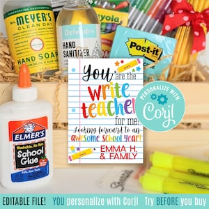 Editable Back To School Printable Gift Tags Write Teacher For Me Appreciation PTO PTA Supplies Awesome First Day Highlighter Marker 1st Day