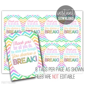 Teacher Appreciation Printable Tag | Break Tags | Candy Tags | Teacher Gift Tag | Teacher Thank You | Teacher Appreciation Tag | Break