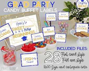 Graduation Candy Buffet Labels | Candy Bar Labels | Grad Party | Graduation Candy Labels | Graduation Candy Signs | Blue Gold Candy Signs