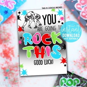 Lutte, vous allez basculer cette bonne chance, étiquettes cadeaux imprimables, Pop Candy Rocks Treat Meet State Tournament Regionals Championship Match