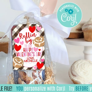 Bearbeitbare Cinnamon Roll Valentinstag Druckbare Tags Marketing Kundengeschenk Backwaren hypothekarisch Haus Krankenversicherung Grundbesitz Pop By