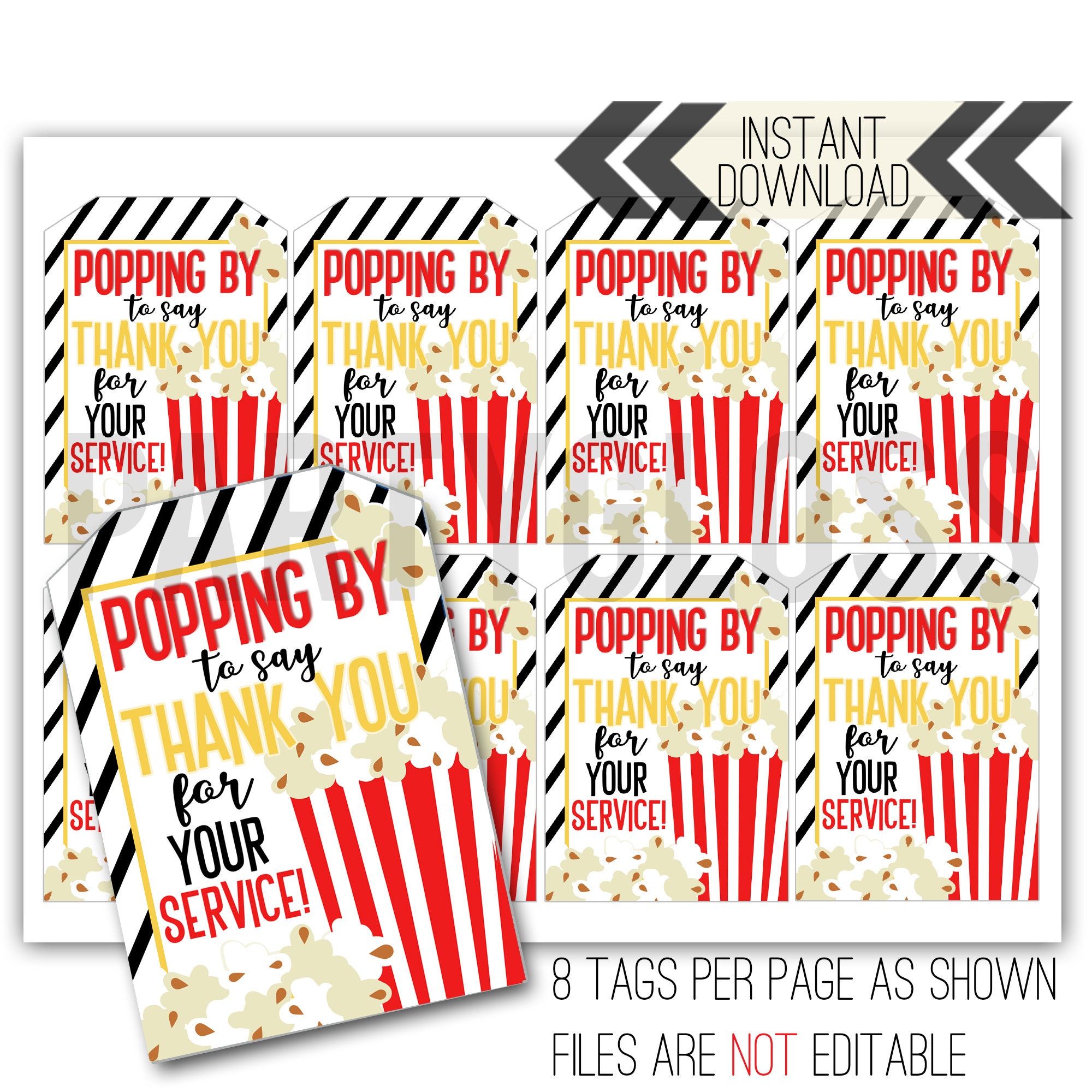 Thank You For Your Service Printable Popcorn Thank You Etsy