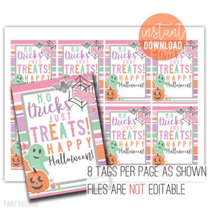 Halloween Printable Gift Tags, Trick Or Treat Candy Tag Students Cute Halloween No Tricks Just Treats Staff Office Employees Coworkers