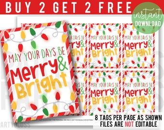 Merry and Bright Printable Tag | Teacher Christmas Tag | Christmas Candle Tag | Teacher Gift | Christmas Lights Tag | Christmas PTO PTA Tags