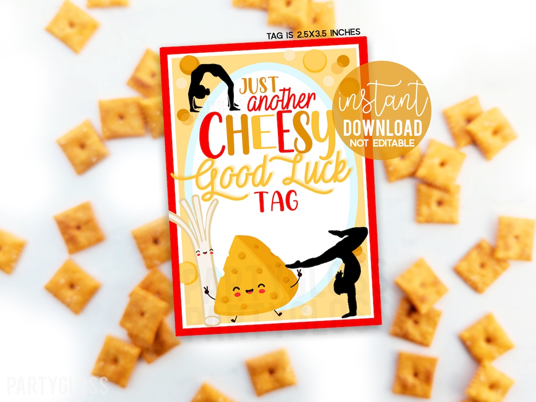 Gymnastics Cheesy Good Luck Printable Gift Tags, Cheese Crackers Stick