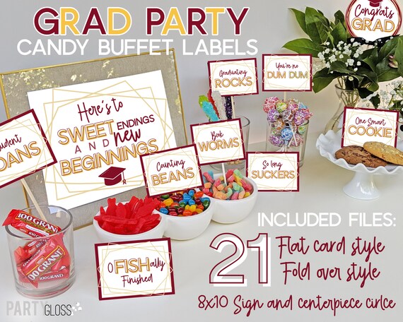 Graduation Candy Buffet Labels Candy Bar Labels Crimson Etsy