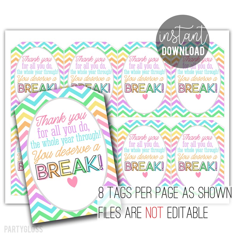 Teacher Appreciation Printable Tag | Break Tags | Candy Tags | Teacher ...