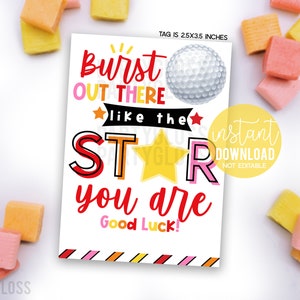Etichette regalo stampabili con stella del golf Esplodono là fuori come la stella Sei buona fortuna Torneo Invito Scuola Partita Snack Squadra Dolcetti Corso