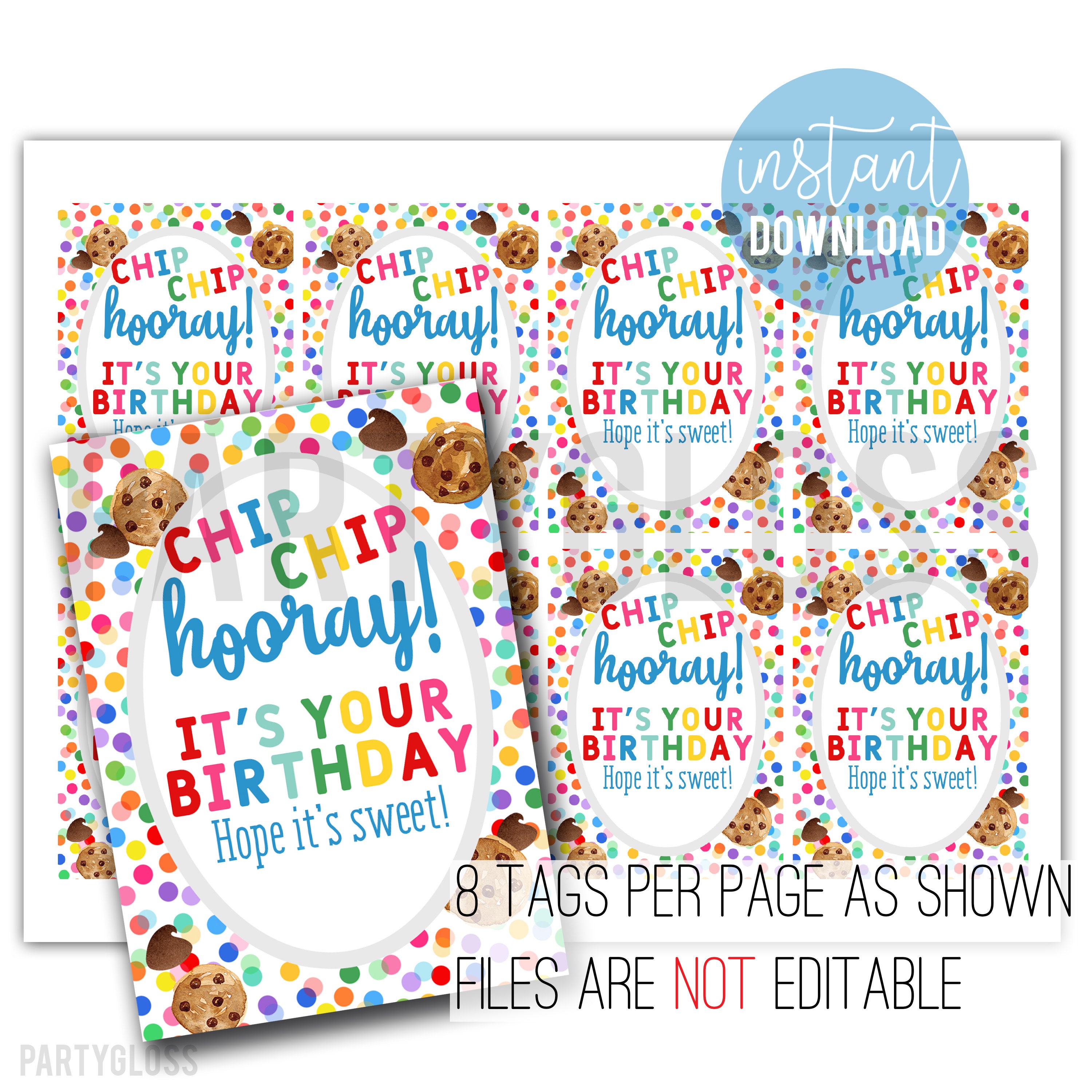 Happy Birthday Printable Tag Printable Chip Chip Hooray - Etsy