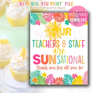 Teacher Appreciation 8x10 Printable, Lunch For Staff, School PTO PTA, Luncheon Food Truck Tropical Hawaiian Beach Aloha Theme Sunsational
