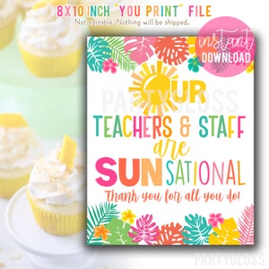 Teacher Appreciation 8.5x11 Printables, Lunch School Staff, PTO PTA, Treats Snacks Teachers Tropical Hawaiian Beach Aloha Tiki Bulk Bundle image 4