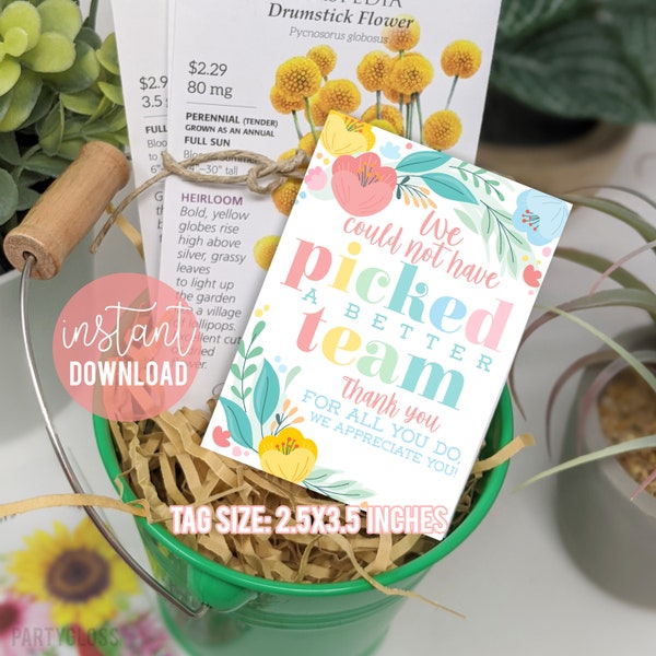 Team Appreciation Printable Tag | Staff Employee Appreciation | Staff Team Thank You Tag | Plants Flowers | Employee Appreciation Thank You