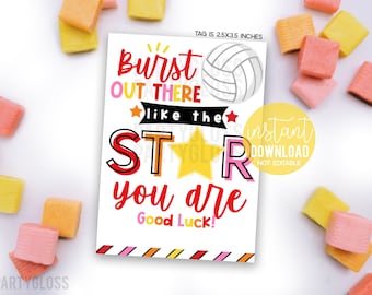 Volleyball Star Printable Gift Tags Burst Out There Like The Star You Are Good Luck Courtside Beach Volleyball Match Practice Tournament