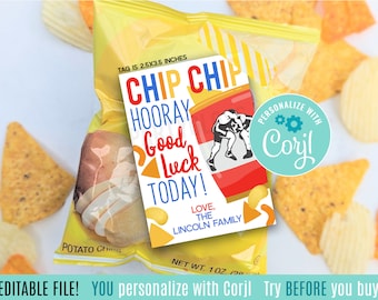 Editable Wrestling Chip Chip Hooray Good Luck Today Printable Gift Tags Practice Match Meet Tournament Conditioning Camp Snacks Bag Of Chips