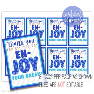 School Break Printable Gift Tags, Printable Joy Teacher Appreciation Tag, Staff Faculty Admin Teachers Winter Summer End of Year Last Day