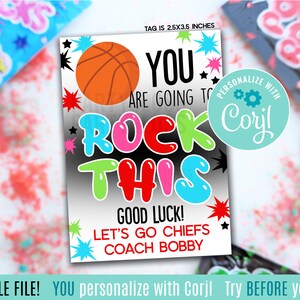 Bearbeitbarer Basketball Sie werden dieses Glück druckbare Geschenkanhänger rocken, Pop Candy Rocks Popping State Playoffs Game Day Team Treat Tag