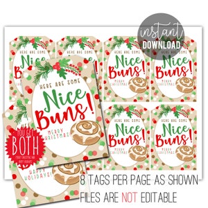 Leuke broodjes kaneelbroodje gebakken goederen afdrukbare tag | Grappige kersttag | Gebakken goederen-tag | Buurman Cadeaukaartje | Kaneelbroodje cadeaukaartjes
