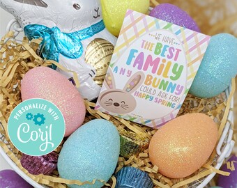 Editable Family Appreciation Printable Tags, Happy Spring Easter The Best Family Any Bunny Brother Sister Cousin Mom Dad Grandpa Grandma