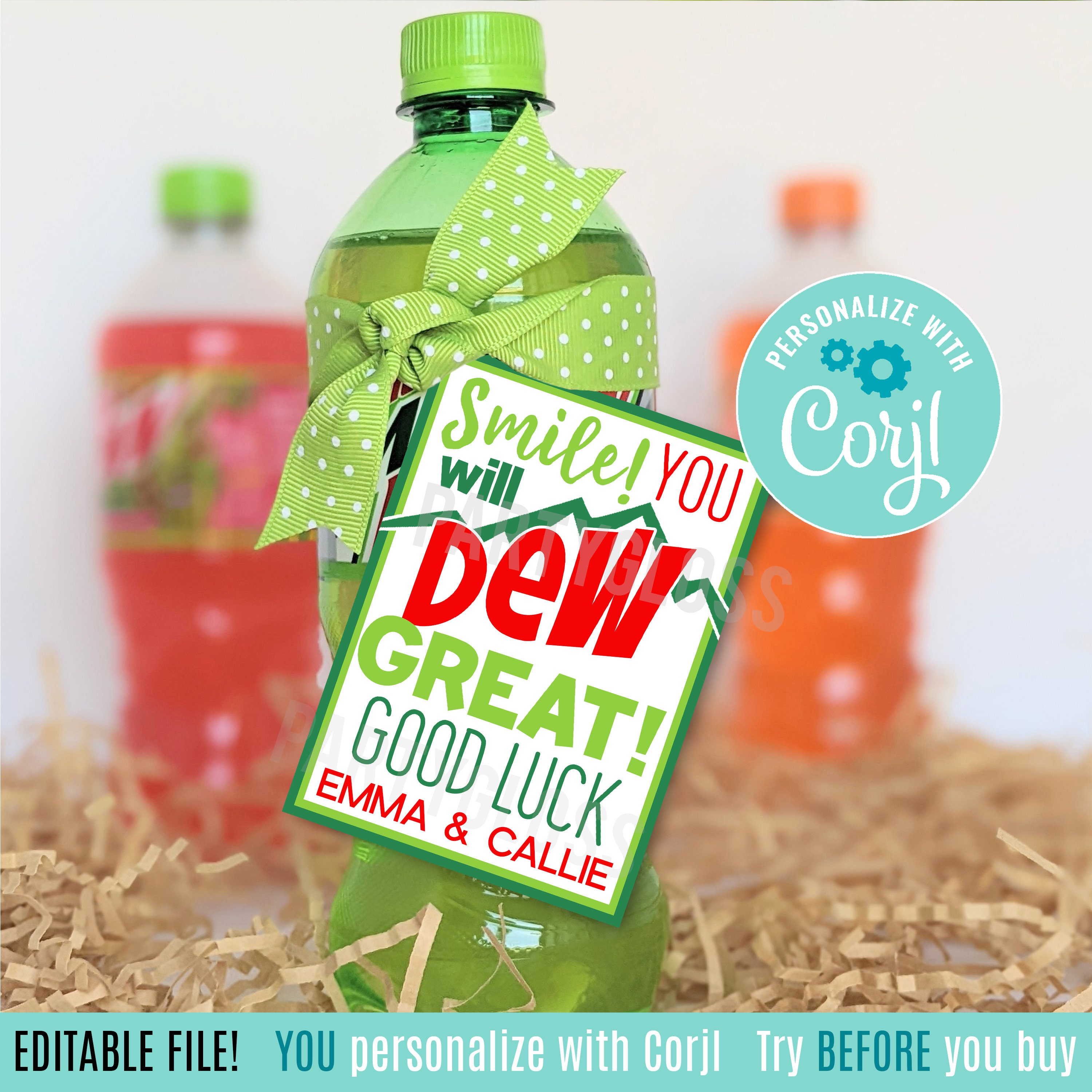 Editable Good Luck Cheer Dance Printable Tag | Soda Pop Pun Tags | Competition Tags | Dew Great | Sports Team Good Luck Treats Corjl PG999