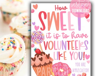 Volunteer Appreciation 8x10 Printable, Volunteers Thank You Treats, Cupcakes Donuts Sign, Staff Appreciation PTO PTA Themes, Luncheon Sweets