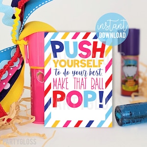 Sport Team Push Yourself Make That Ball Pop druckbare Geschenkanhänger Viel Glück Candy Tag Volleybal Softball Basketball Fußball Tennis Wasserball