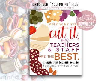 Teacher Appreciation Charcuterie Printable 8x10 Sign, Teachers and Staff Faculty PTO PTA, Lunch Room Lounge, Any Way You Cut It, Thank You