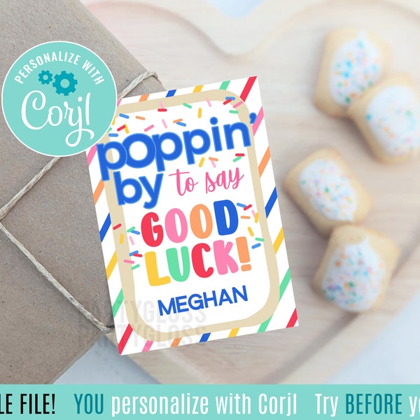 Editable Poppin By Good Luck Printable Tags Pastry Tart Team Tag Popping By Treat Competition Big Game Day Good Luck Meet Day Sports Bus