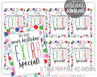 Extra Special Birthday Printable Favor Tags, Chewing Gum Tag Birthday Parting Gift Thanks for Coming Swag Bag Gifts for Guests Sweets