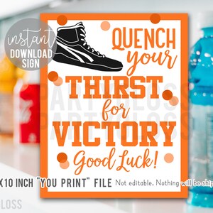 Panneau orange de la bonne chance à imprimer 20 x 10 po., étanchez votre soif de victoire boisson pour sportifs Team Cooler pratique rencontrez station d'hydratation