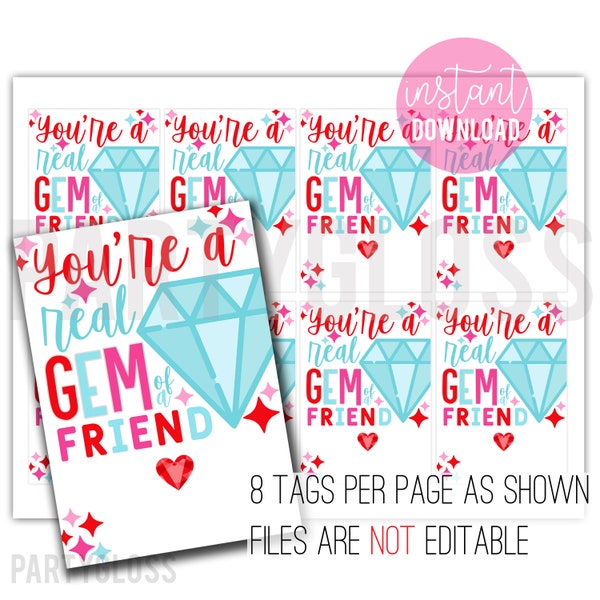 Gem of a Friend Printable | Gem Ring Thank You Tag | Pop Favor | Gemstone Printable Tag | Gem of a Friend Gift Tag | Party Favor Ring Gem