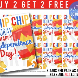 4th of July Printable Tags Chip Chip Hooray Happy Independence Day Gift Fourth Snacks Funny Party Tag Office Staff Customer Client Friend