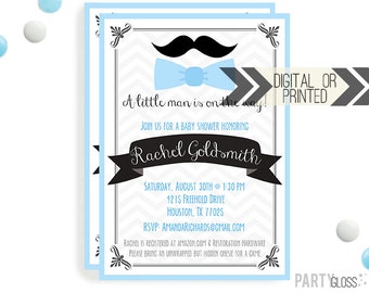 Little Man Baby Shower Invitation | Digital or Printed |  Little Man Shower | Mustache Invitation |  Little Man Invite | Mustache and Ties