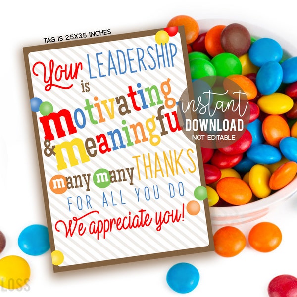 Principal Appreciation Printable Candy Gift Tags, Employee Treats Tag Leadership Principals Administration Week Thank You MM Boss Chocolate