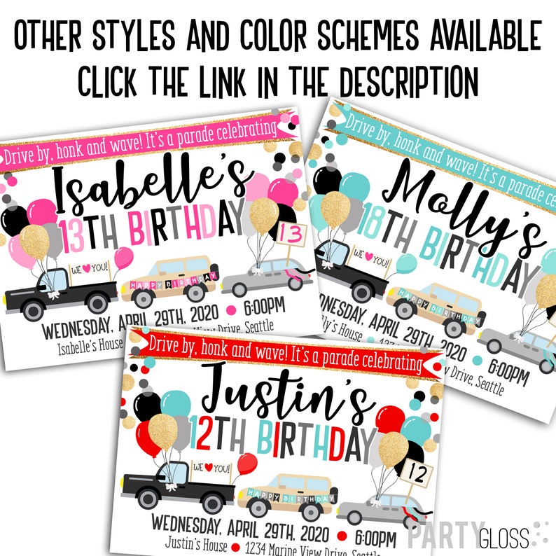 Drive by Birthday Parade Invitation Digital Invitation Etsy