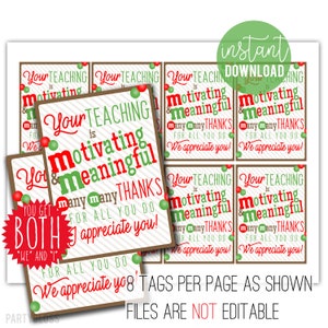 Holiday Teacher Appreciation Printable Gift Tags, Teachers Treat Tag Christmas Holidays MM Candy Gift For School Staff Faculty PTA PTSA