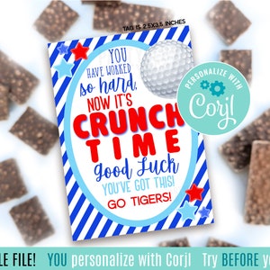Bewerkbare Golf Crunch Time Good Luck Afdrukbare cadeaukaartjes, Chocolade Snoep Toernooi Invitational Championship Match Team Treats Je hebt dit