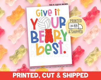 Printed, Cut & Shipped Volleyball Give It Your Beary Best Good Luck Gift Tags, Gummy Bear Candy State Try Outs Match Meet Tournament Indoor