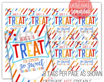 Rice Treat Appreciation Printable Gift Tags, Friend Treats Tag Staff Faculty Admin Employee Teacher PTA PTSA Pto Volunteers Chaperones