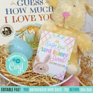 Bearbeitbare Hasen druckbare Tags, Frohe Ostern Tag, Osterfestlichkeit für einige Bunny Sweet Rabbit Bürokunde Kunde Marketing Lehrer Personal