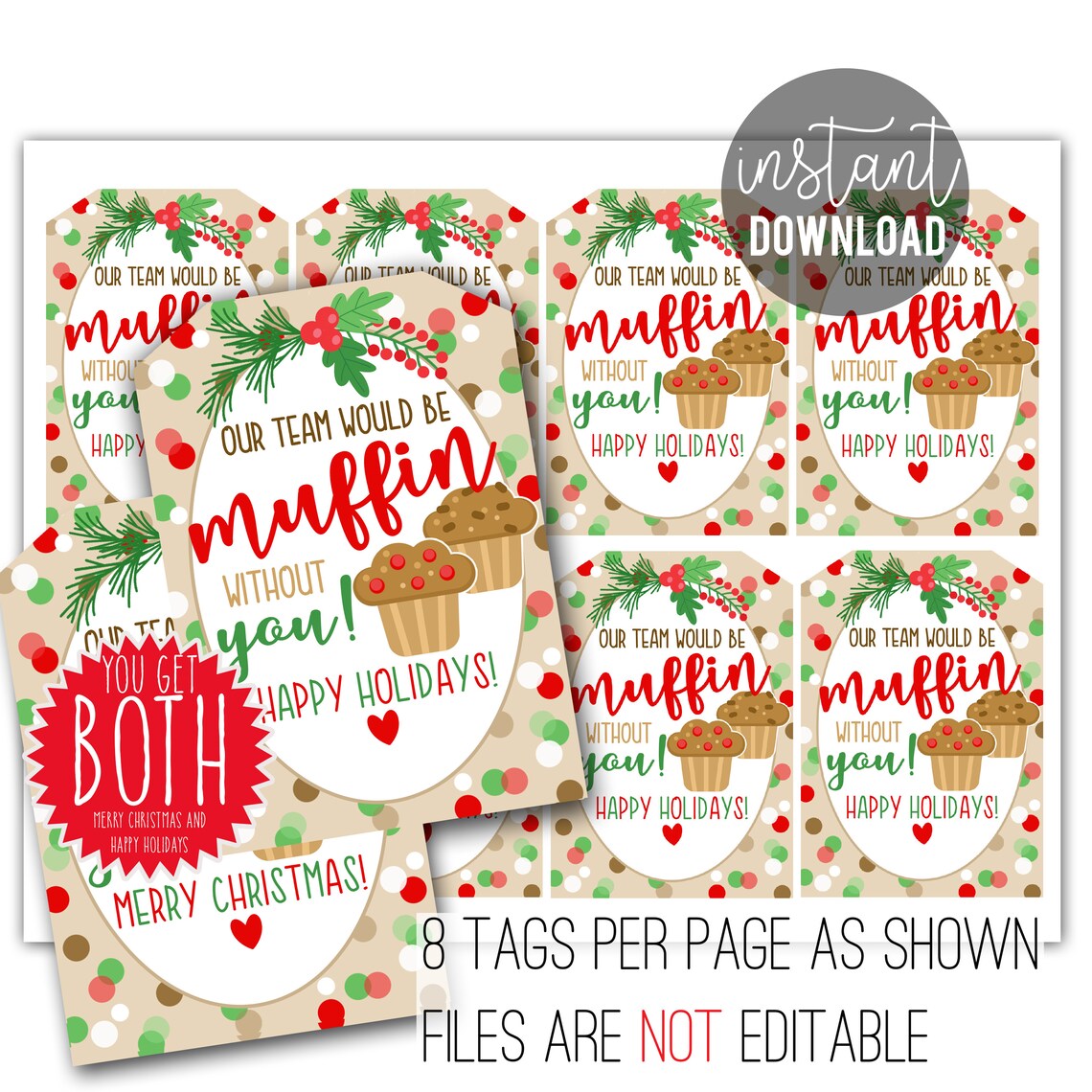 Muffin Christmas Printable Tags Christmas Muffin Tag Team - Etsy France