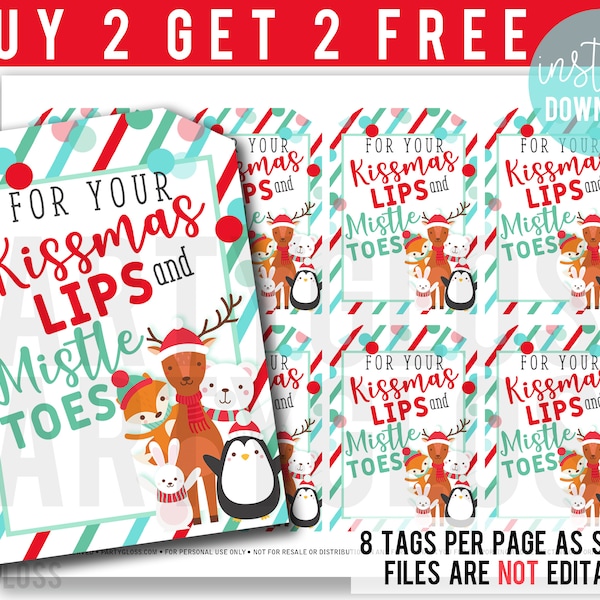 Mistle Toes Mistletoe Tag | Nail Polish Socks | Staff Tag | Teacher Christmas Tag | Mistletoes Kissmas | Kissmas Lips Printable Tags | Easy