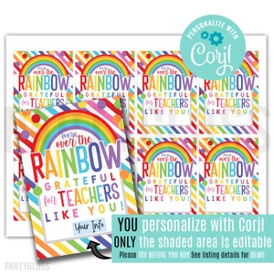 Editable Teacher Appreciation Printable Tag | Over The Rainbow | Teacher Gift Ideas | Teachers & Staff | PTO PTA Gift Tag | Teachers PG401