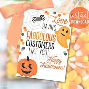 Etiquetas de presente para impressão de apreciação do cliente de Halloween, etiqueta de doces do cliente Clientes fabulosos como você Imóveis, saúde residencial, guloseimas hipotecárias