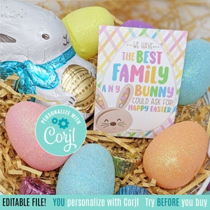 Appréciation familiale modifiable Tags imprimables Joyeuses Pâques Meilleure famille que tout lapin pourrait demander à sa fille tante oncle grands-parents parents enfants fils