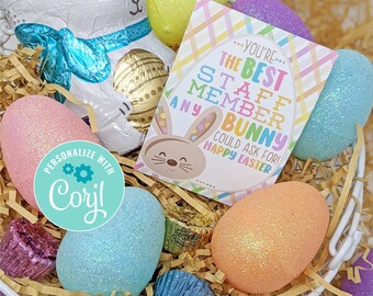 Editable Staff Appreciation Easter Printable Tags, Best Staff Member Any Bunny Team Teammate Office Coworker Employee Admin PTA Volunteers