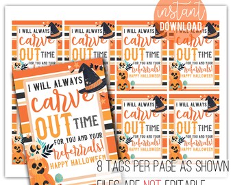 Halloween Referral Printable Gift Tags, Client Marketing Insurance Real Estate Customer Referrals Tag Marketing Pop By Always Carve Out Time