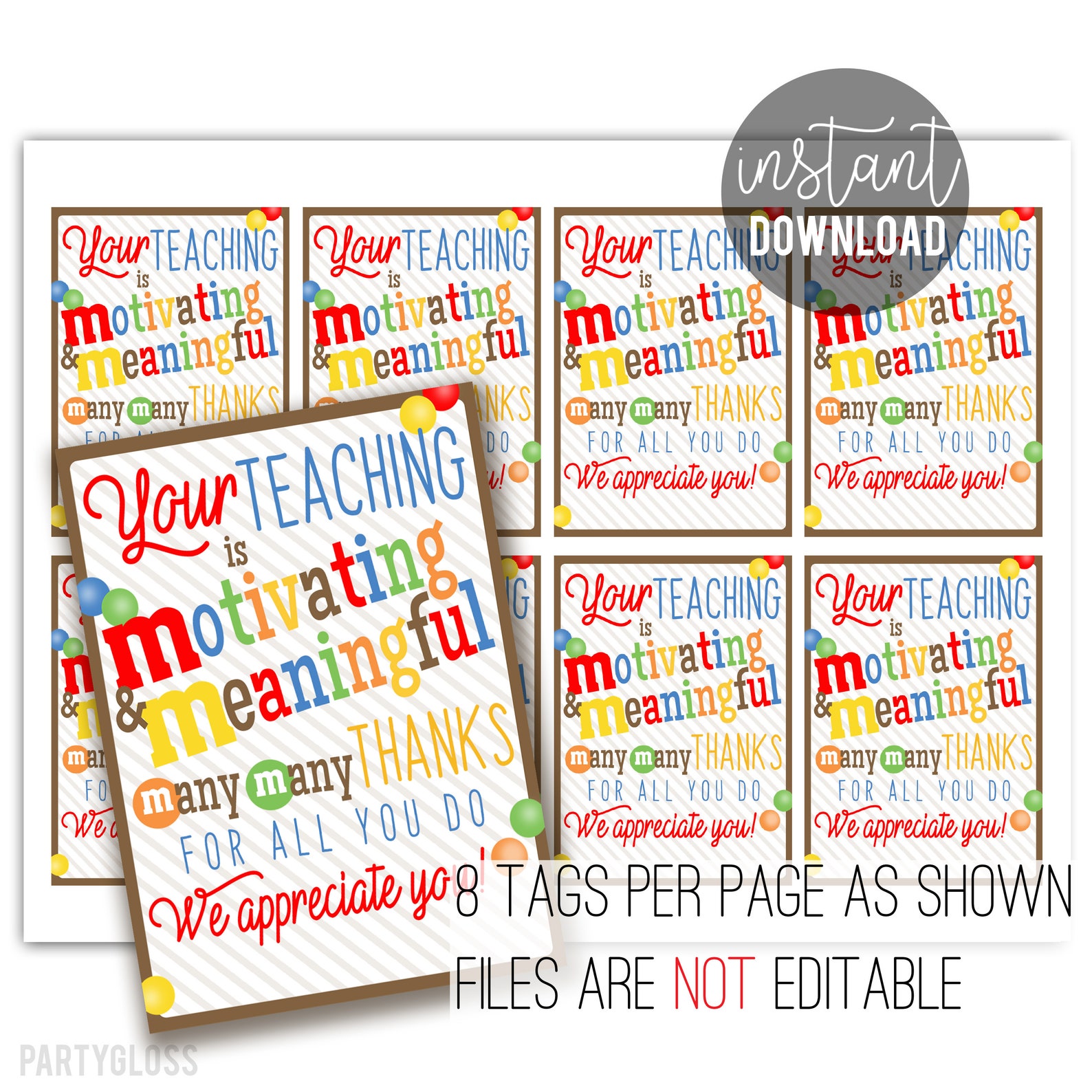 Teacher Appreciation Printable Tag M M Teacher Tags Mm Etsy