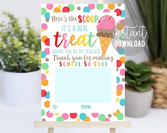 Teacher Appreciation Printable Ice Cream Gift Card Holder, It&#39;s A Real Treat Teachers Week Gift Ideas PTA PTO School Staff Faculty Treats