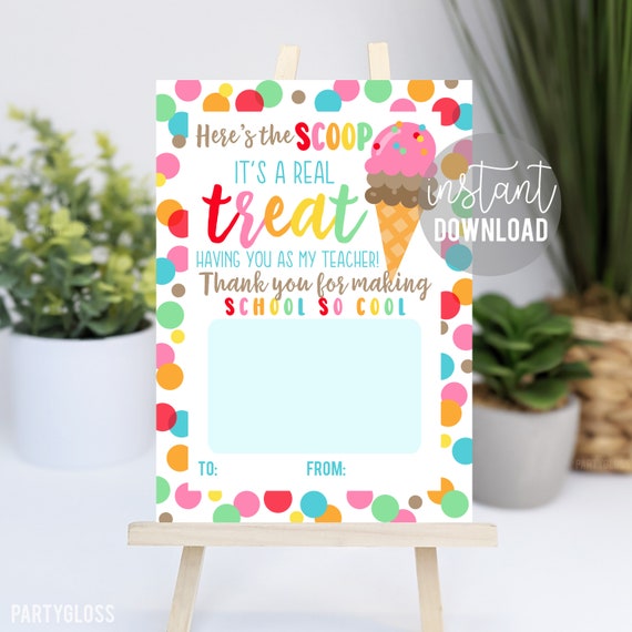 Teacher Appreciation Printable Ice Cream Gift Card Holder, It's A Real Treat Teachers Week Gift Ideas PTA PTO School Staff Faculty Treats